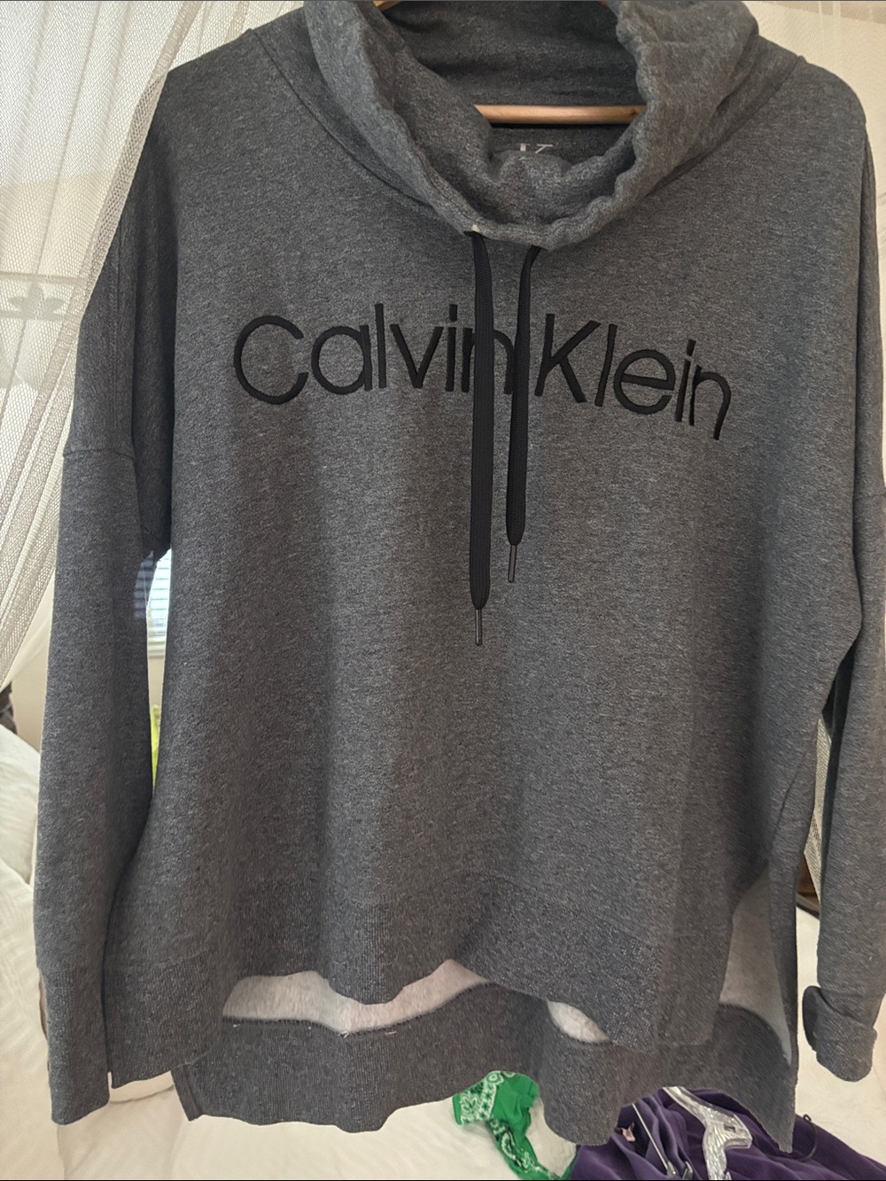 Calvin Klein Dark Charcoal Cowl Neck Sweater with Logo